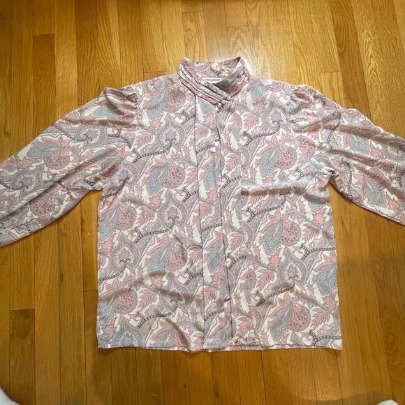 Alfred Dunner size 16 vintage pink paisley long sleeve button down blouse - Picture 1 of 2